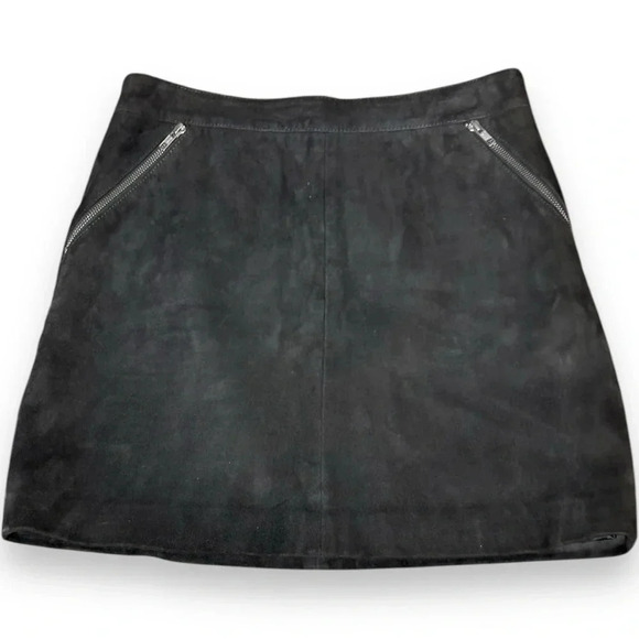 Topshop Dark Olive Suede High Waist Silver Zip Closure/Pocket Detail Mini Skirt - Picture 6 of 16